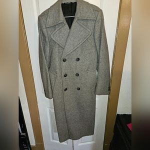 Vintage men's HEAVY wool lined coat, double breasted with back pleat, and belt
